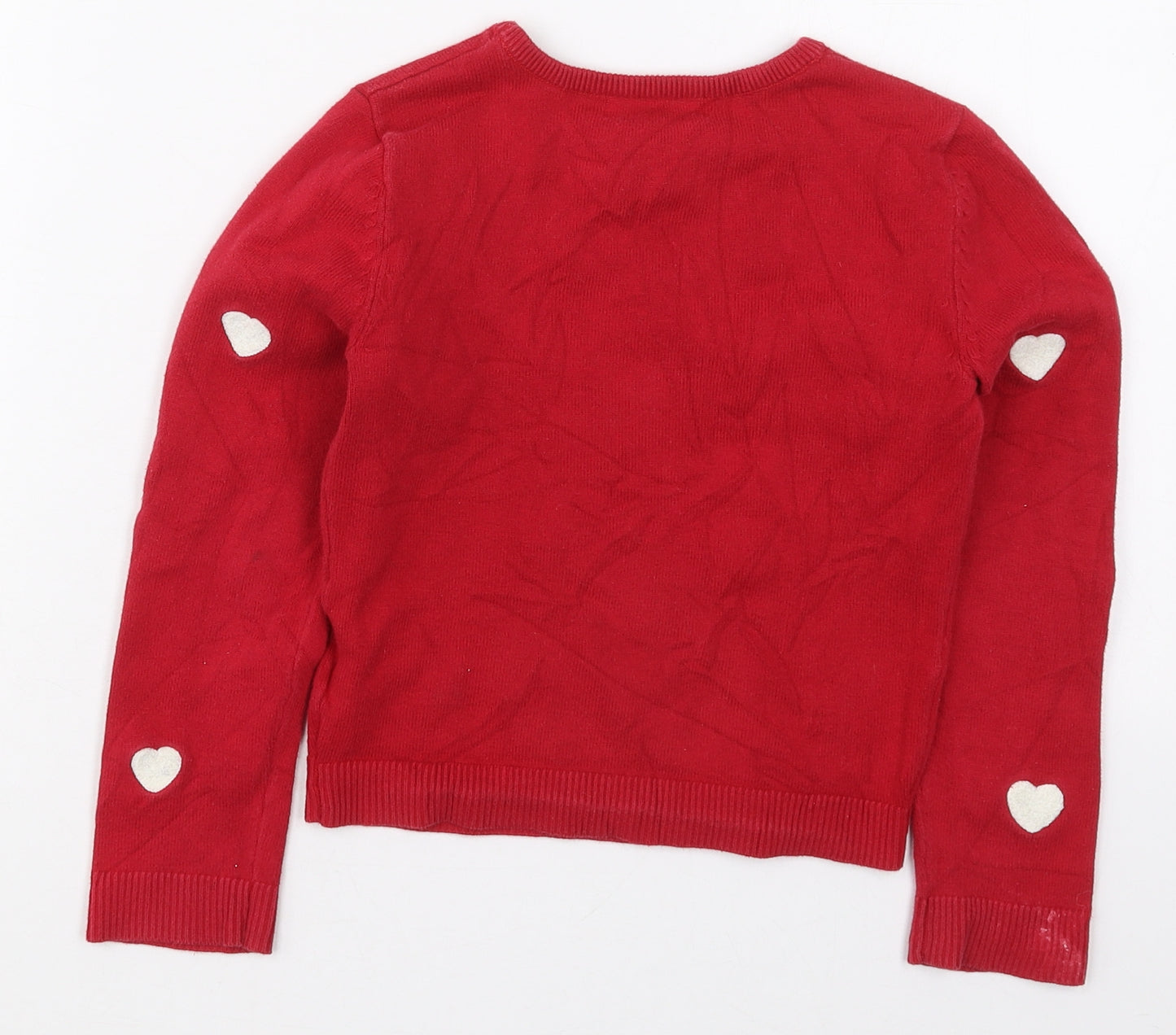 H&M Girls Red Crew Neck  Cotton Pullover Jumper Size 5-6 Years  Pullover - Hearts