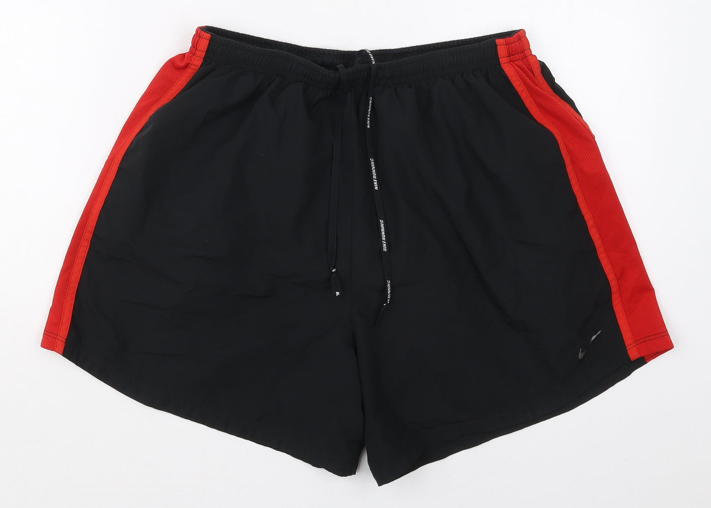 Nike Mens Black  Polyester Athletic Shorts Size L  Regular Drawstring - Red