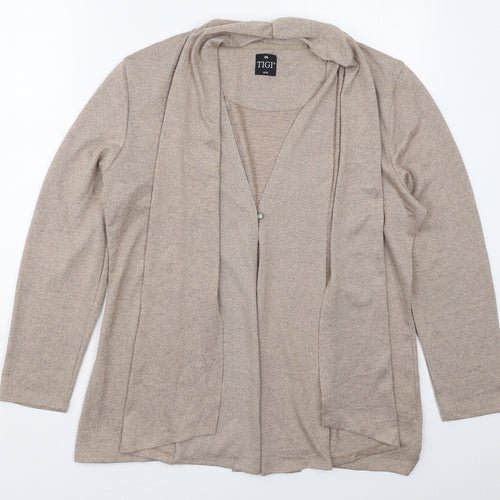 Tigi Womens Brown V-Neck  Polyester Cardigan Jumper Size 14