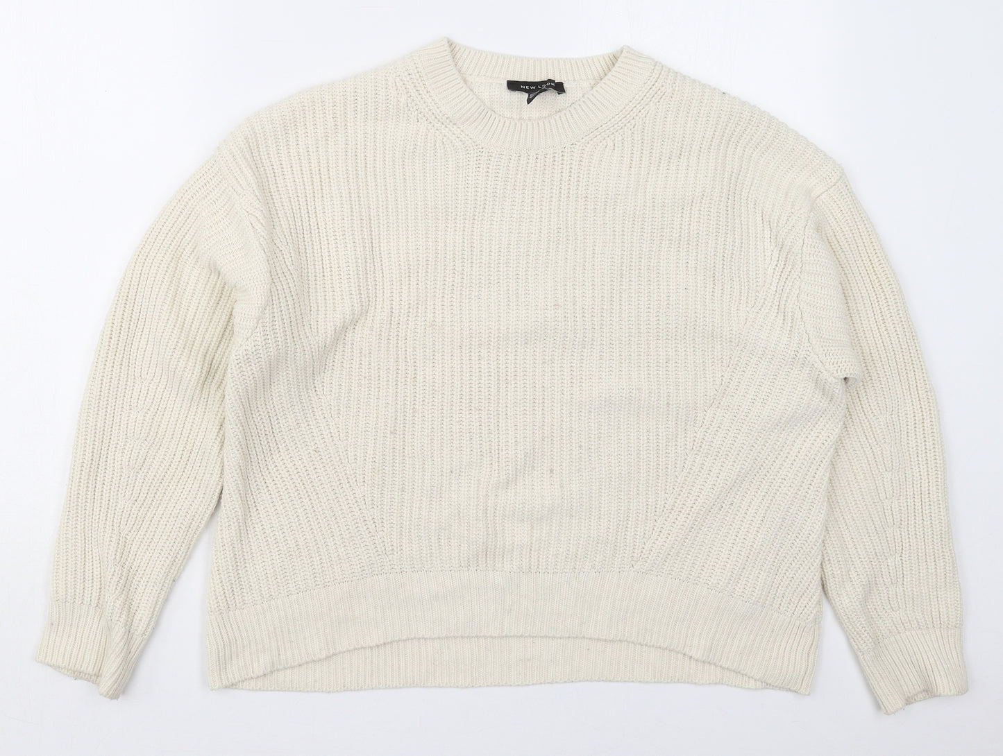 New Look Womens Ivory Crew Neck  Acrylic Pullover Jumper Size S