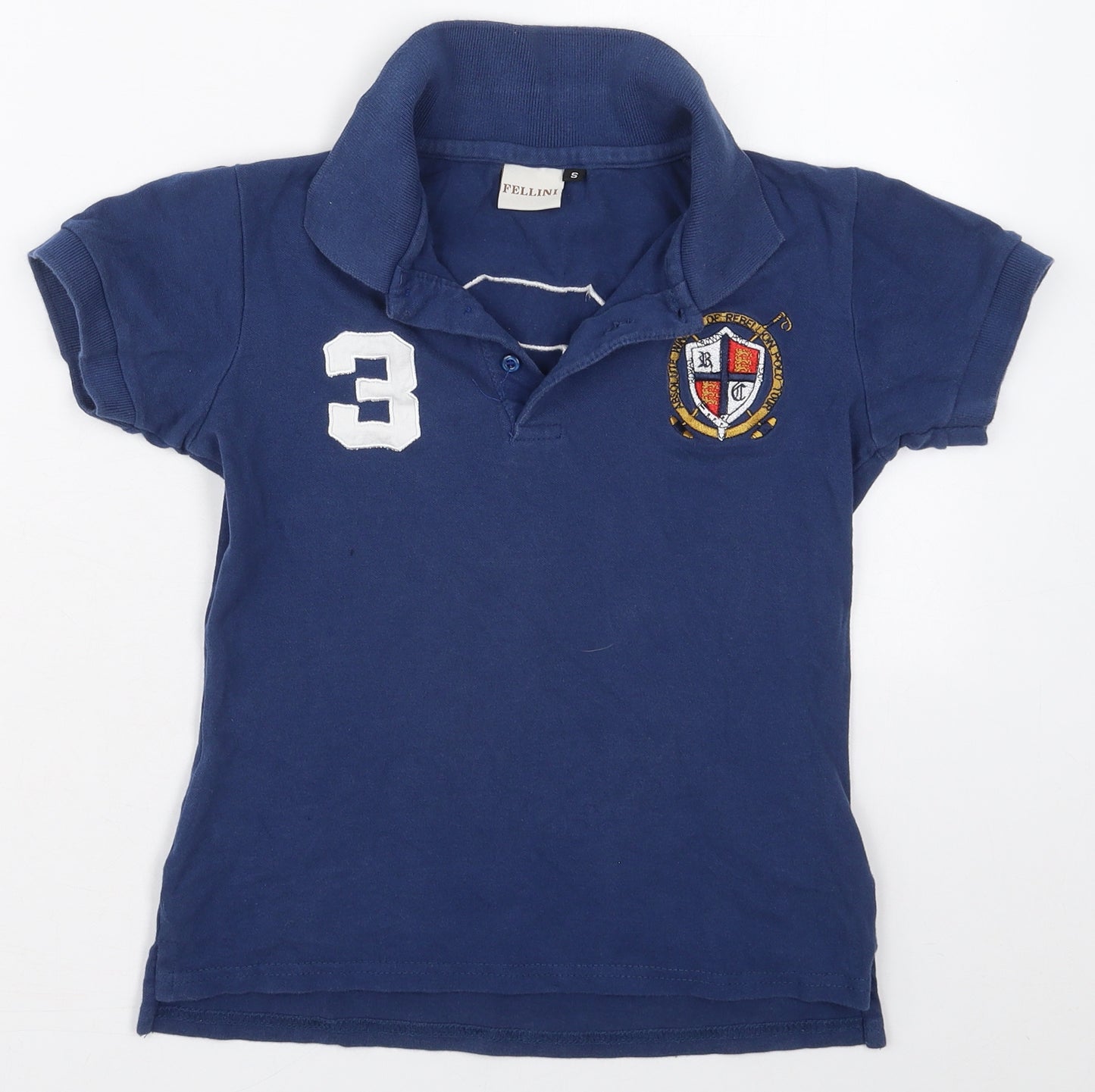 Fellini Womens Blue  Cotton Basic Polo Size S Collared - 3