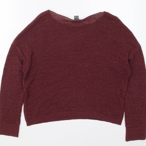 Primark Womens Red Boat Neck  Acrylic Pullover Jumper Size 6   - Burgundy