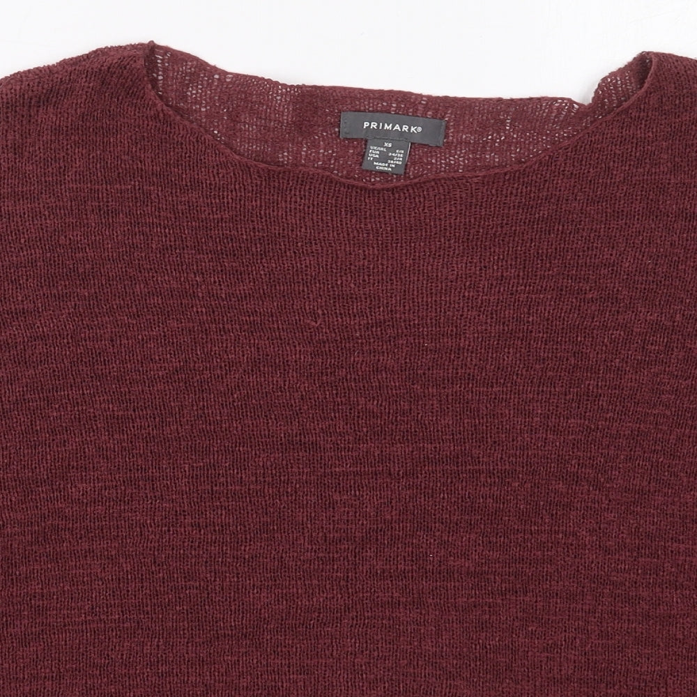 Primark Womens Red Boat Neck  Acrylic Pullover Jumper Size 6   - Burgundy