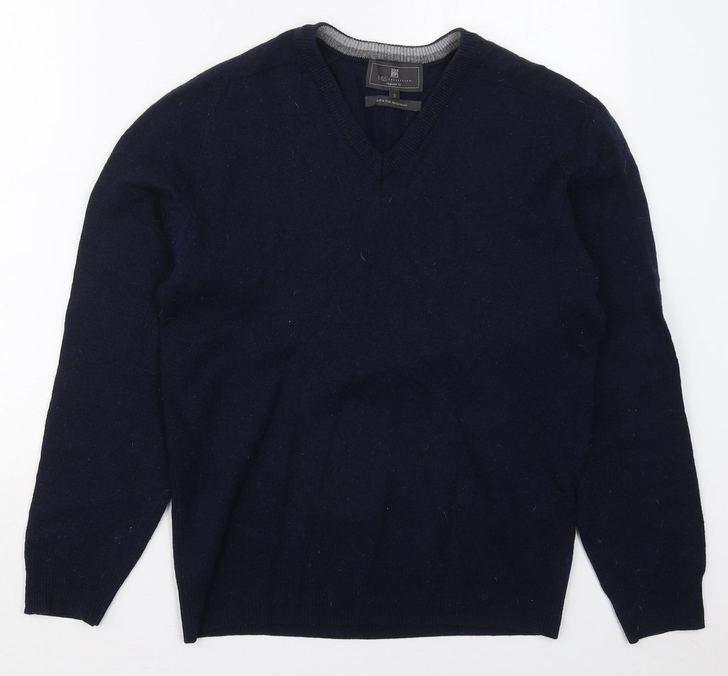 Marks and Spencer Mens Blue V-Neck  Wool Pullover Jumper Size S