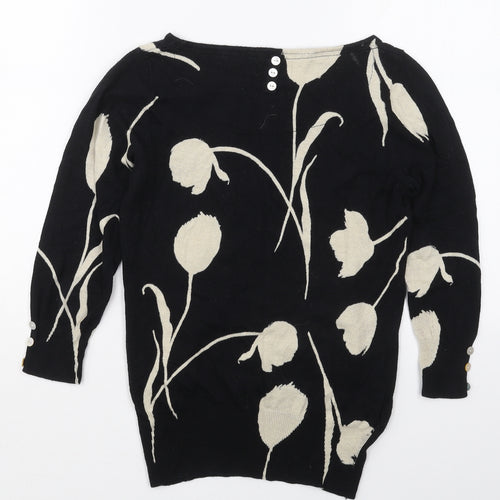 NEXT Womens Black Boat Neck Floral Cotton Pullover Jumper Size 8