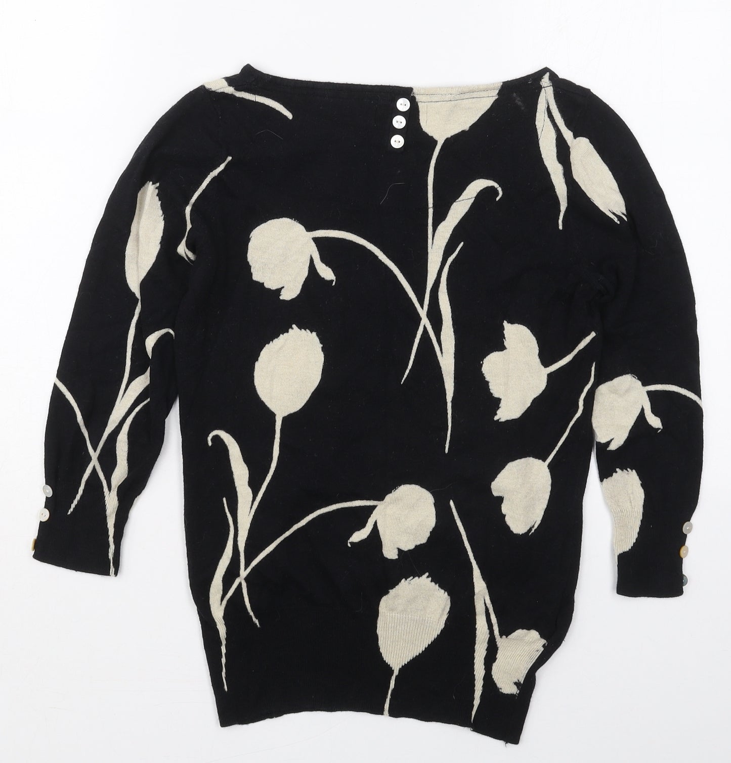 NEXT Womens Black Boat Neck Floral Cotton Pullover Jumper Size 8