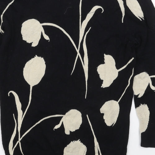 NEXT Womens Black Boat Neck Floral Cotton Pullover Jumper Size 8