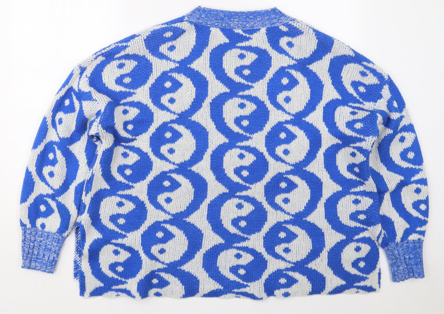SheIn Womens Blue Crew Neck Geometric Acrylic Pullover Jumper Size L   - Ying and Yang