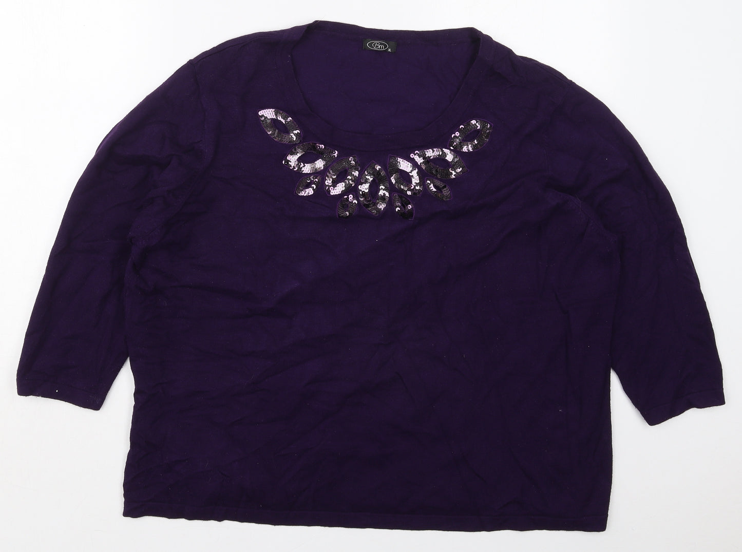 Bonmarché Womens Purple Round Neck  Viscose Pullover Jumper Size XL