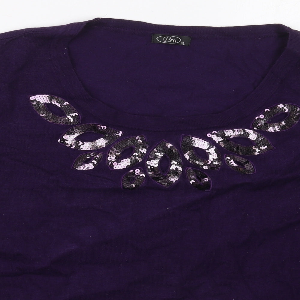 Bonmarché Womens Purple Round Neck  Viscose Pullover Jumper Size XL