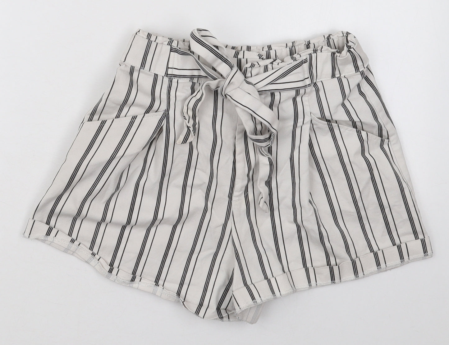 Zara Womens White Striped Cotton Bermuda Shorts Size S  Regular Button