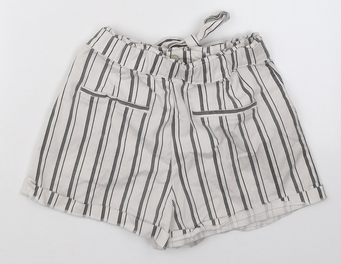 Zara Womens White Striped Cotton Bermuda Shorts Size S  Regular Button