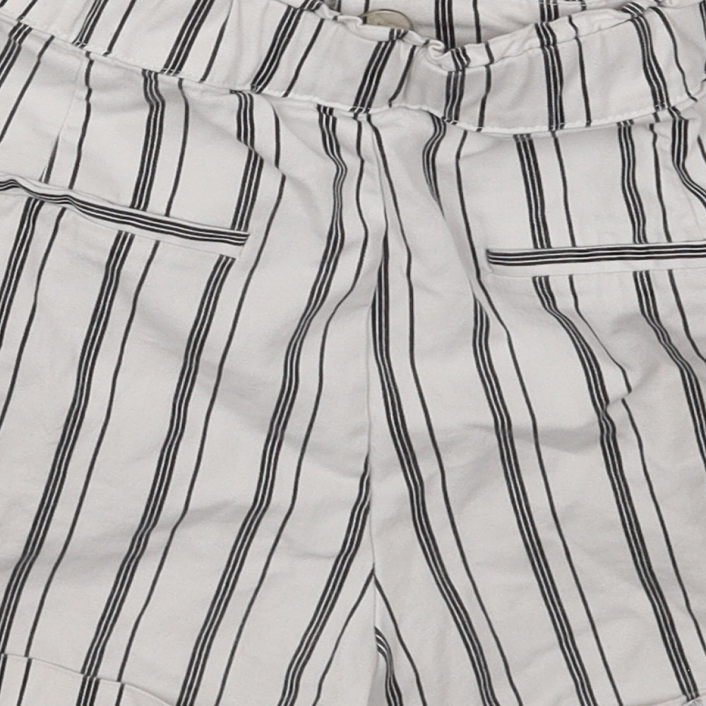 Zara Womens White Striped Cotton Bermuda Shorts Size S  Regular Button