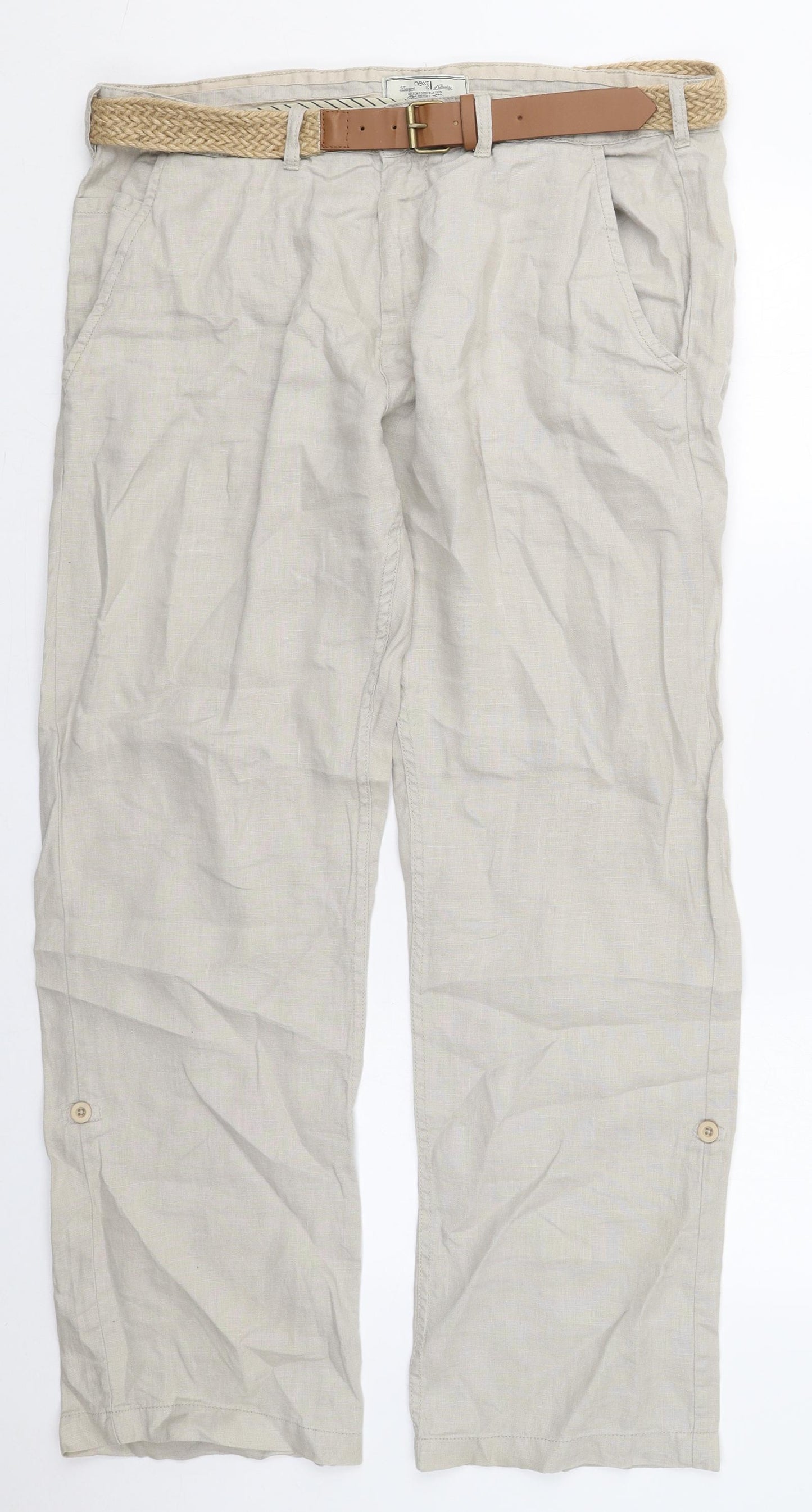 NEXT Mens Beige  Linen Trousers  Size 36 L31 in Regular Button