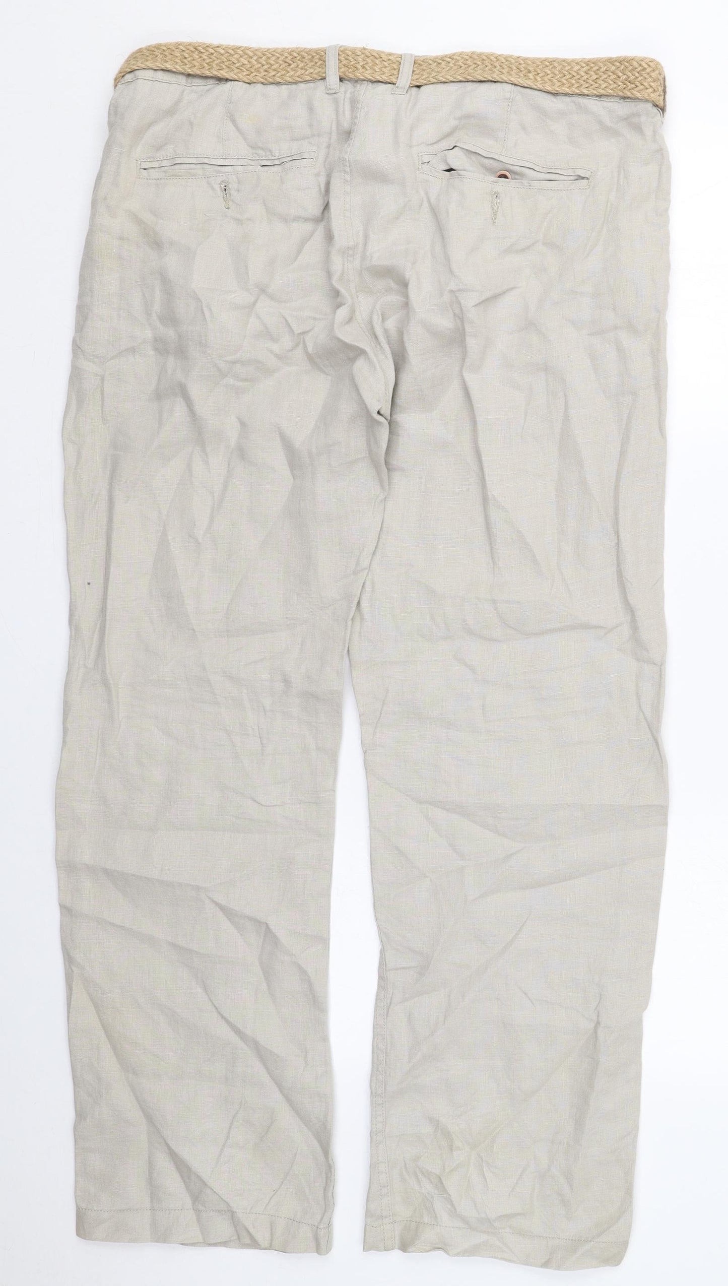 NEXT Mens Beige  Linen Trousers  Size 36 L31 in Regular Button