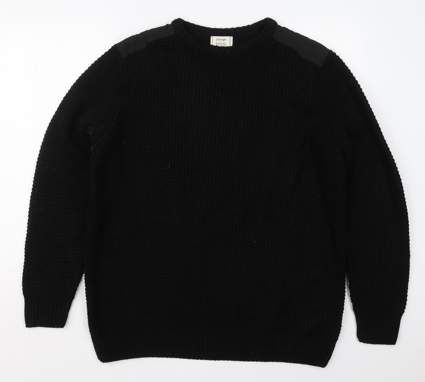 George Mens Black Crew Neck  Acrylic Pullover Jumper Size XL