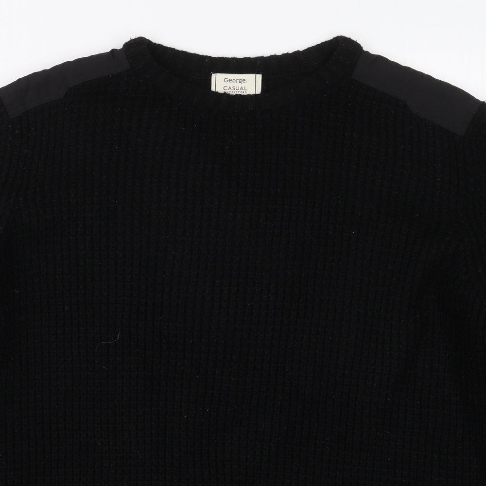 George Mens Black Crew Neck  Acrylic Pullover Jumper Size XL