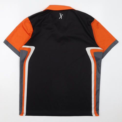 Dangerous Gold Mens Black Striped Polyester  Polo Size L Collared Pullover - Orange