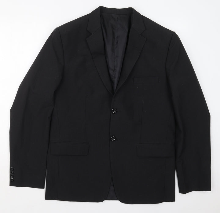 Preworn Mens Black Check Polyester Jacket Suit Jacket Size 40