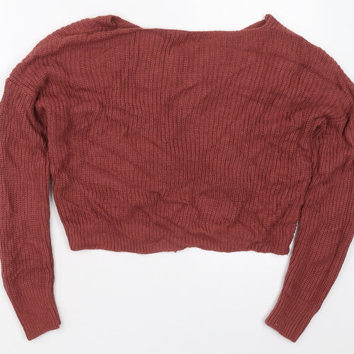 Jolie & Joy Womens Pink V-Neck  Acrylic Pullover Jumper Size M