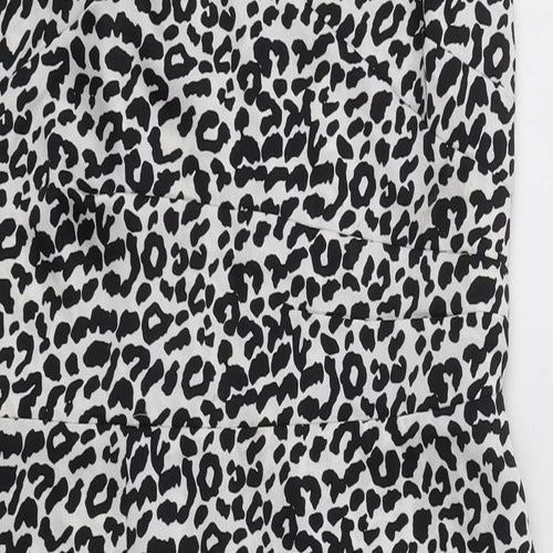 New Look Womens White Animal Print Polyester Tank Dress  Size 12  V-Neck Zip - Black and White