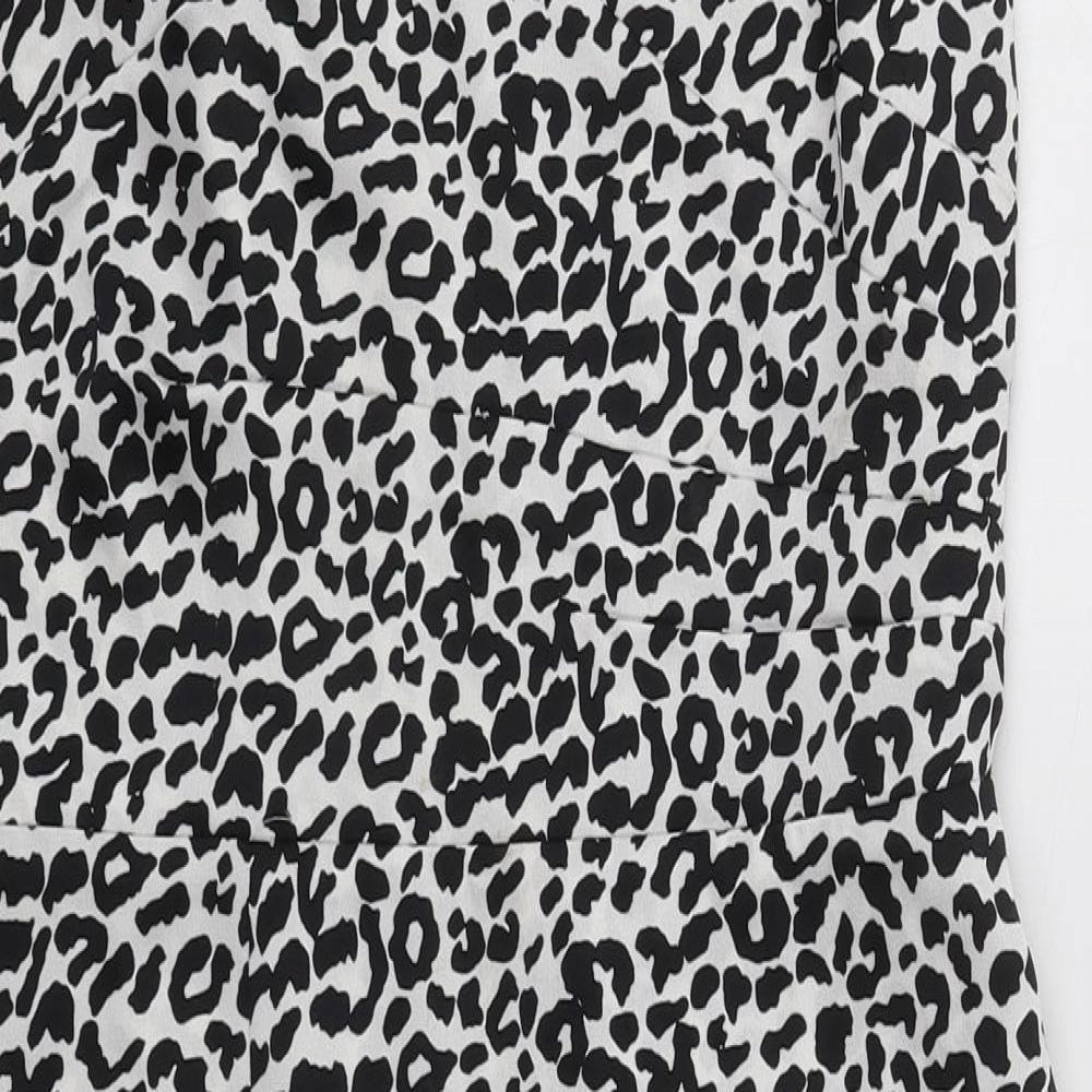 New Look Womens White Animal Print Polyester Tank Dress  Size 12  V-Neck Zip - Black and White