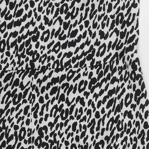 New Look Womens White Animal Print Polyester Tank Dress  Size 12  V-Neck Zip - Black and White