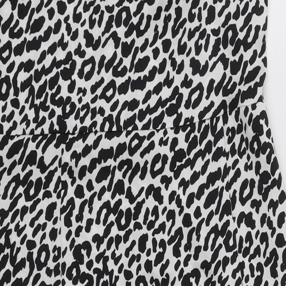 New Look Womens White Animal Print Polyester Tank Dress  Size 12  V-Neck Zip - Black and White