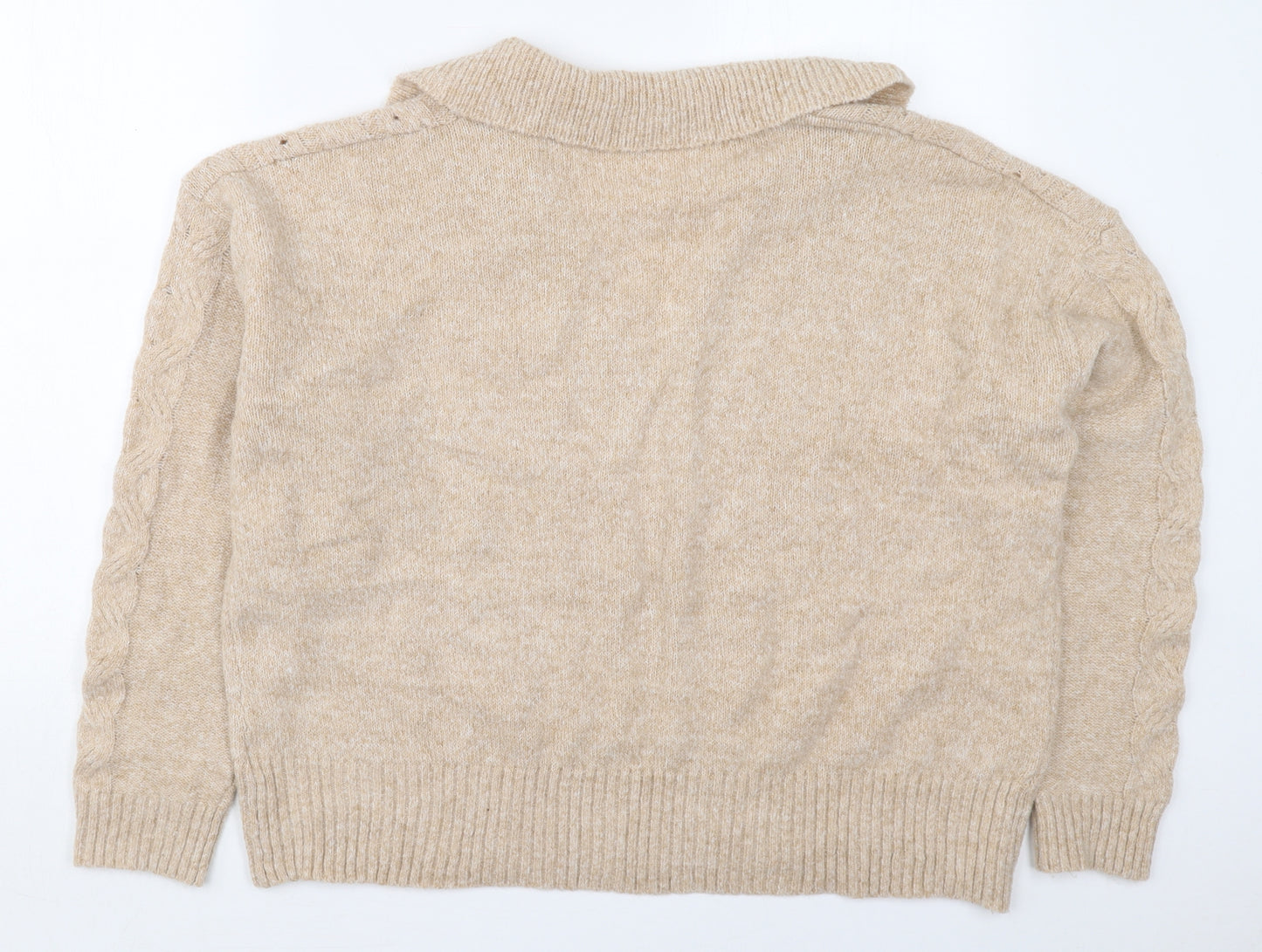 SheIn Womens Beige Collared  Acrylic Pullover Jumper Size L