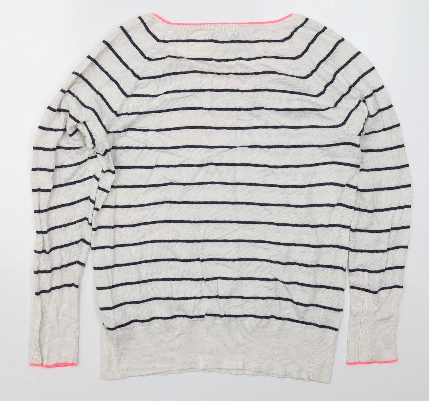 Gap Womens White Round Neck Striped Cotton Pullover Jumper Size L