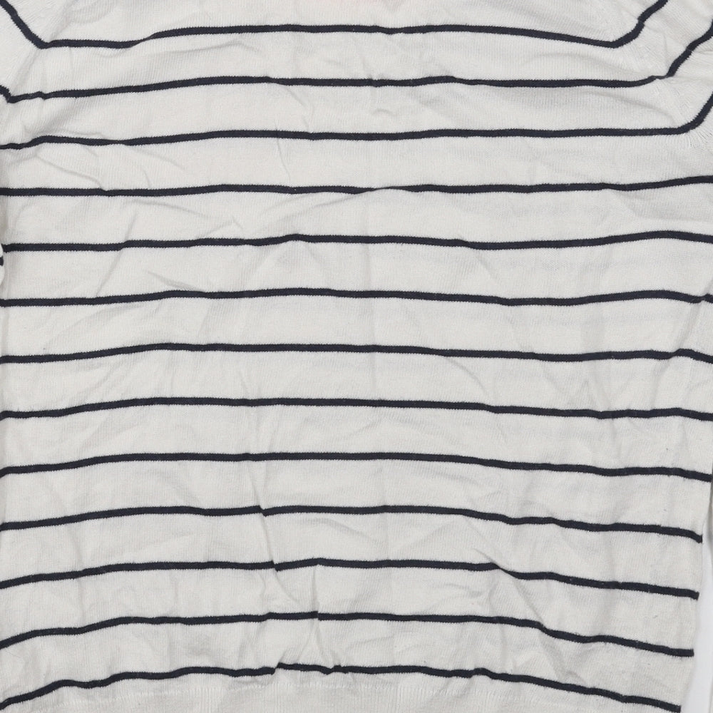 Gap Womens White Round Neck Striped Cotton Pullover Jumper Size L