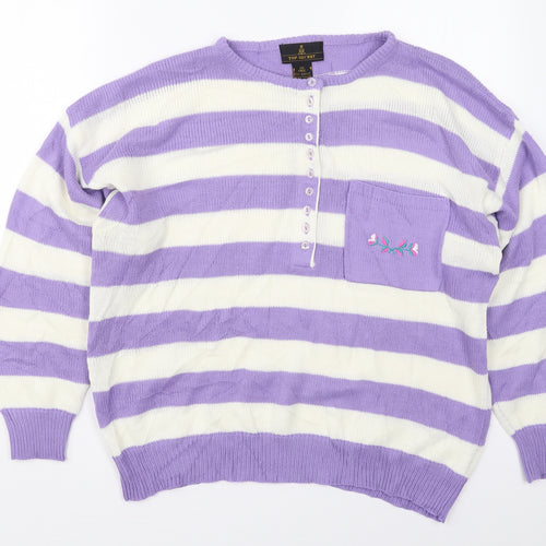 Top Secret Womens Purple Crew Neck Striped Acrylic Pullover Jumper One Size