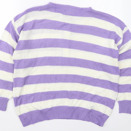 Top Secret Womens Purple Crew Neck Striped Acrylic Pullover Jumper One Size