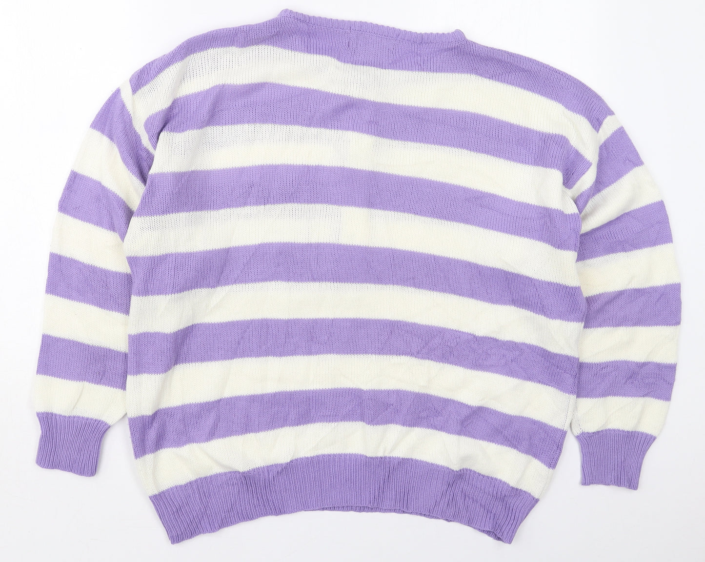 Top Secret Womens Purple Crew Neck Striped Acrylic Pullover Jumper One Size