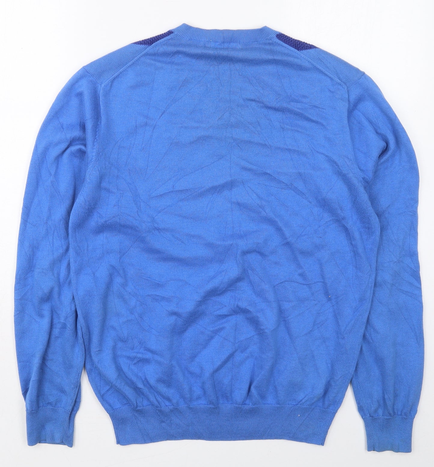 Lyle & Scott Mens Blue V-Neck Argyle/Diamond Cotton Pullover Jumper Size L