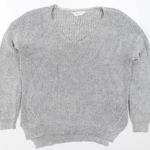 Primark Womens Grey V-Neck  Polyester Pullover Jumper Size 14