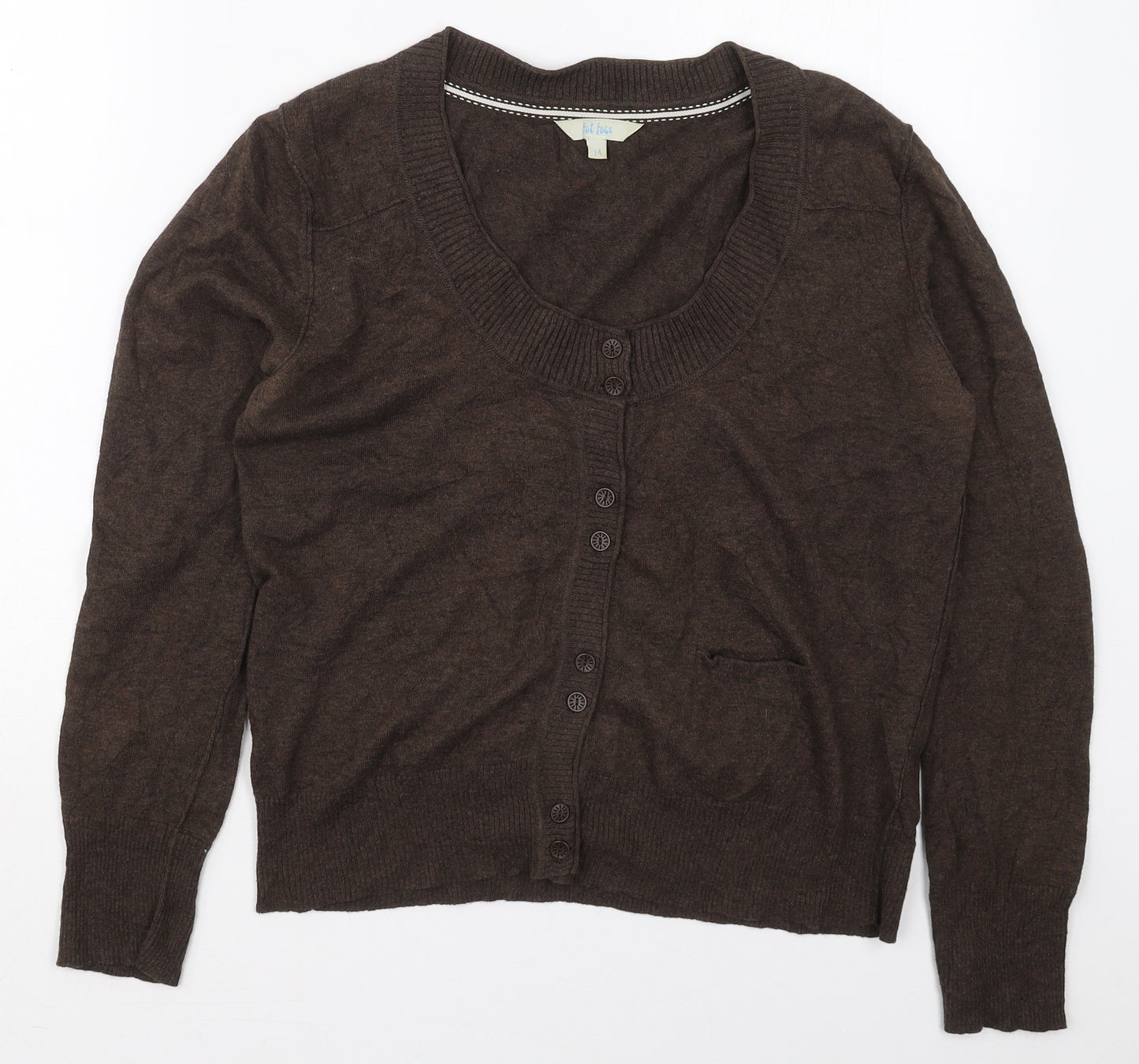 Fat Face Womens Brown Round Neck  Cotton Cardigan Jumper Size 14