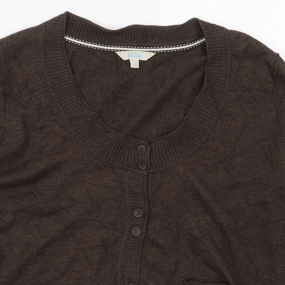 Fat Face Womens Brown Round Neck  Cotton Cardigan Jumper Size 14