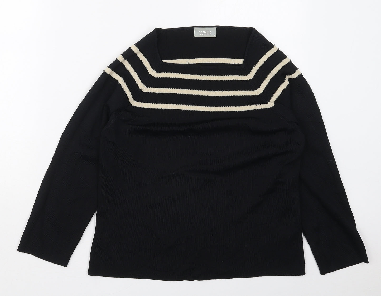 Wallis Womens Black Square Neck Striped Viscose Pullover Jumper Size 18