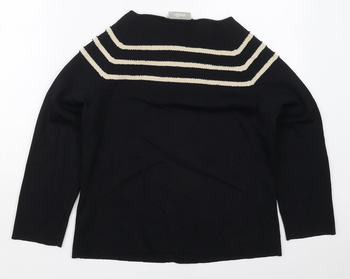 Wallis Womens Black Square Neck Striped Viscose Pullover Jumper Size 18