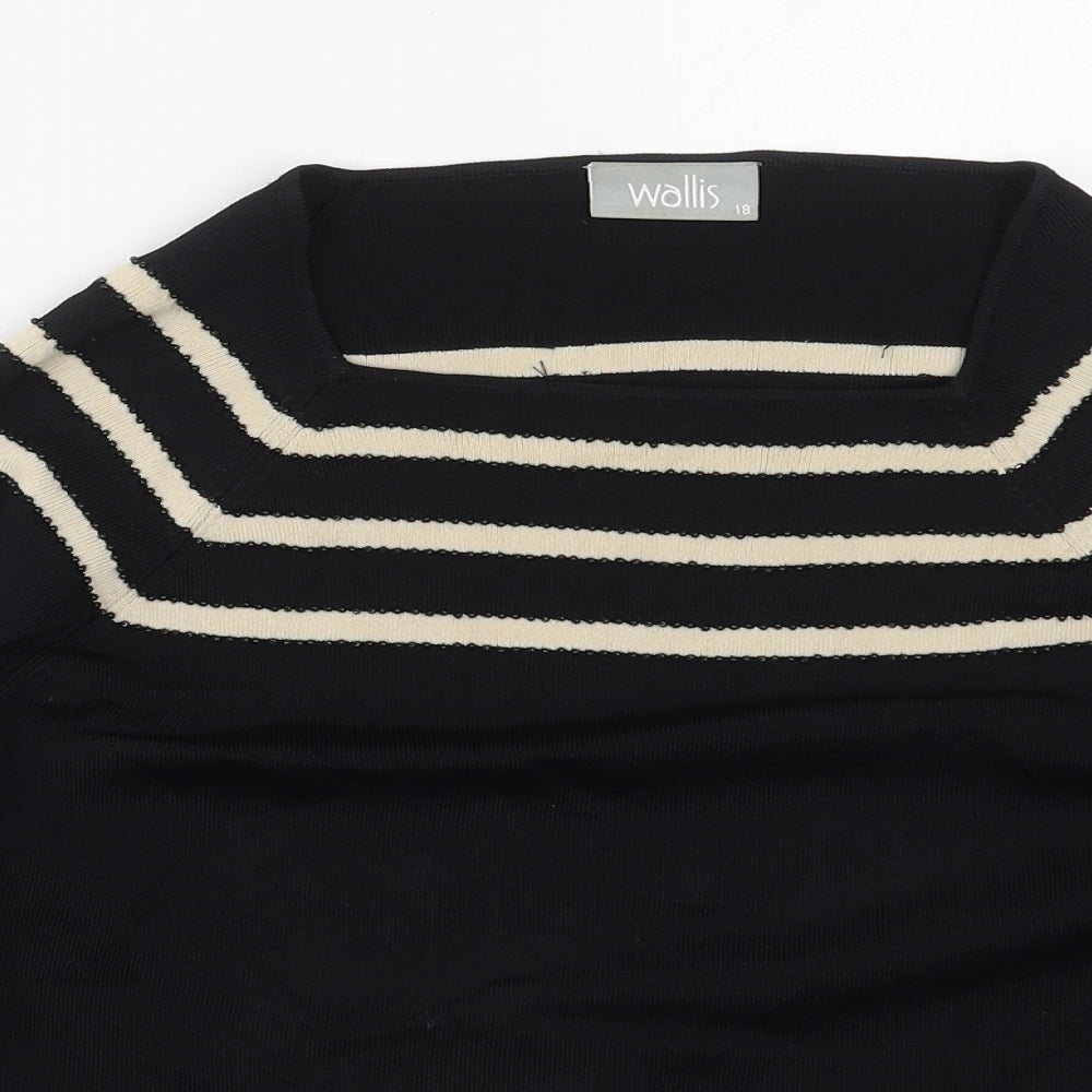 Wallis Womens Black Square Neck Striped Viscose Pullover Jumper Size 18