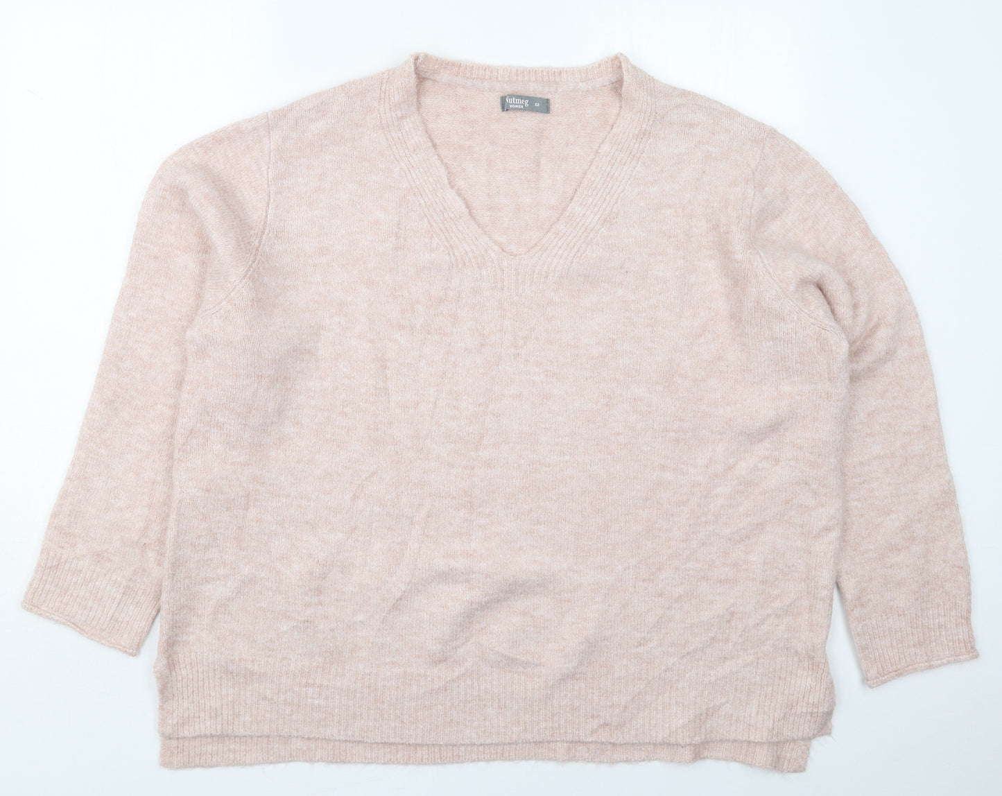 Nutmeg Womens Pink V-Neck  Acrylic Pullover Jumper Size 22