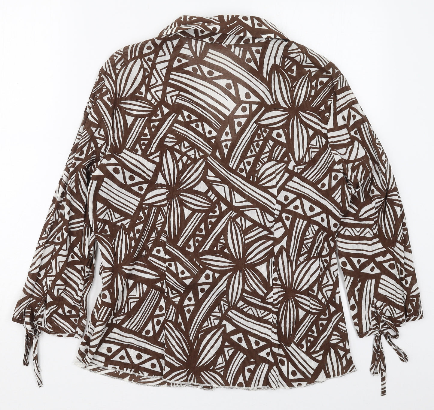 Per Una Womens Brown Geometric Cotton Basic Button-Up Size 12 Collared