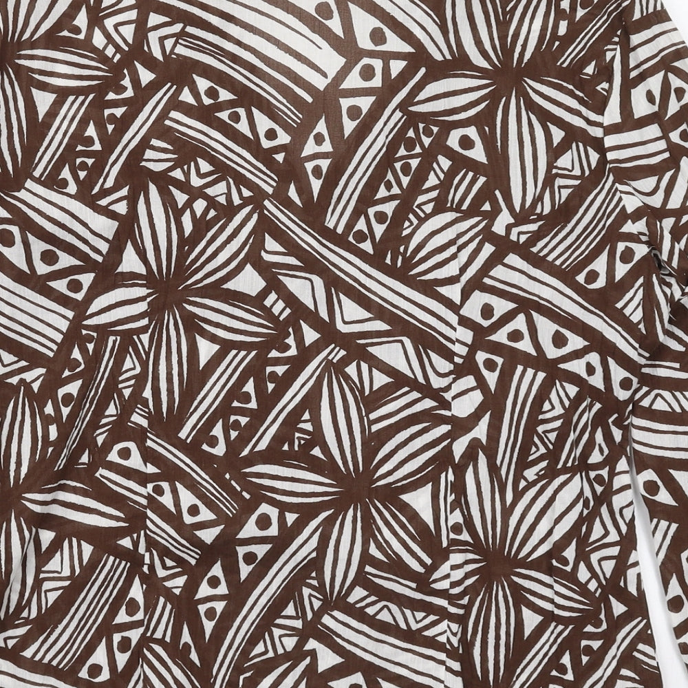 Per Una Womens Brown Geometric Cotton Basic Button-Up Size 12 Collared