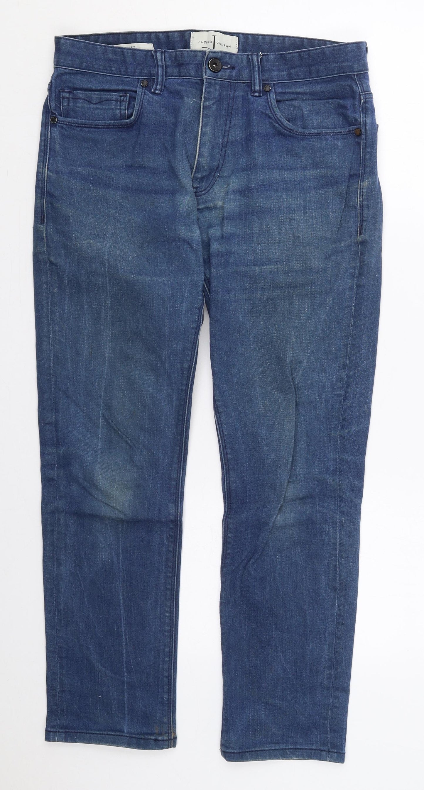 Jasper Conran Mens Blue  Cotton Skinny Jeans Size 32 L27 in Regular Button