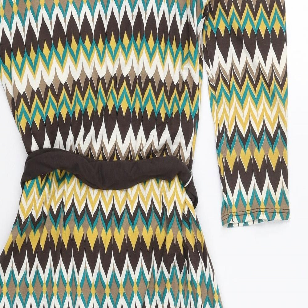Wallis Womens Yellow Geometric Viscose Skater Dress  Size 12  V-Neck Pullover