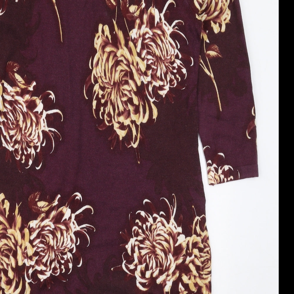 NEXT Womens Red Floral Cotton Jumper Dress  Size 14  Boat Neck Pullover