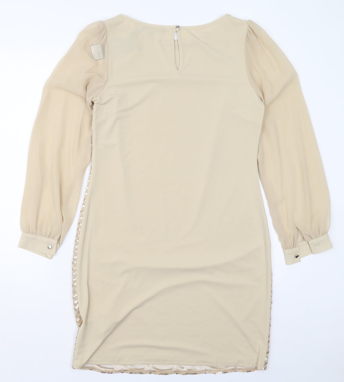 Dorothy Perkins Womens Gold Striped Polyester Shift  Size 12  Boat Neck Button