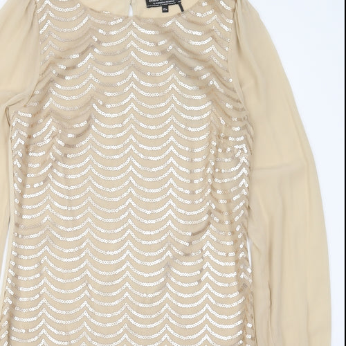 Dorothy Perkins Womens Gold Striped Polyester Shift  Size 12  Boat Neck Button