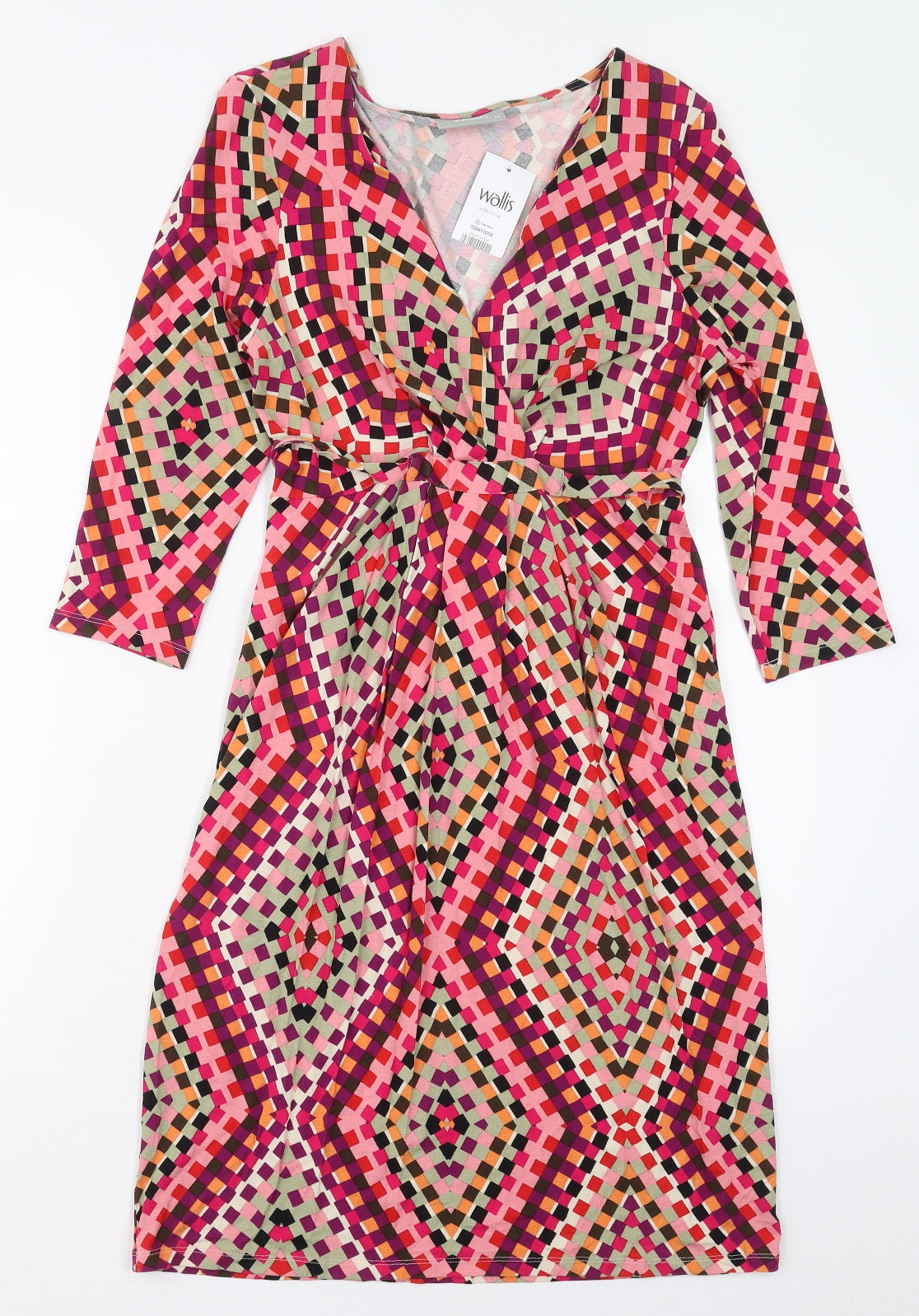 Wallis Womens Pink Geometric Viscose A-Line  Size 12  V-Neck Pullover